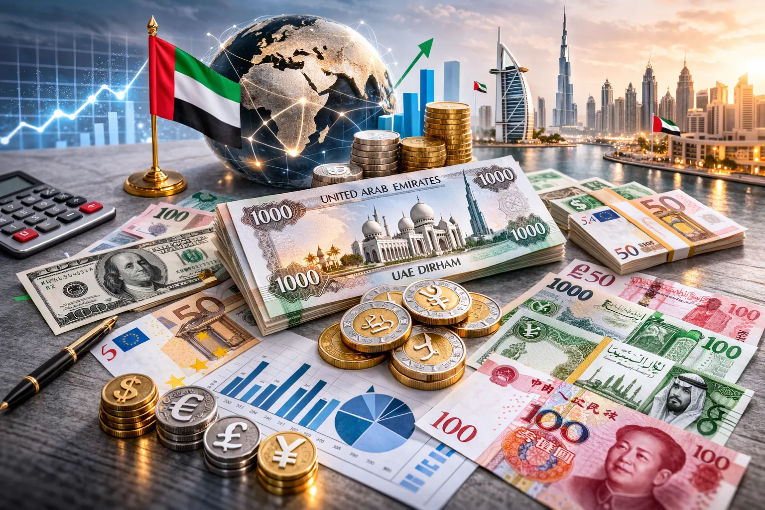 أسعار صرف الدرهم الإماراتي أمام العملات العالمية والعربية تسجل استقرارًا اليوم الخميس